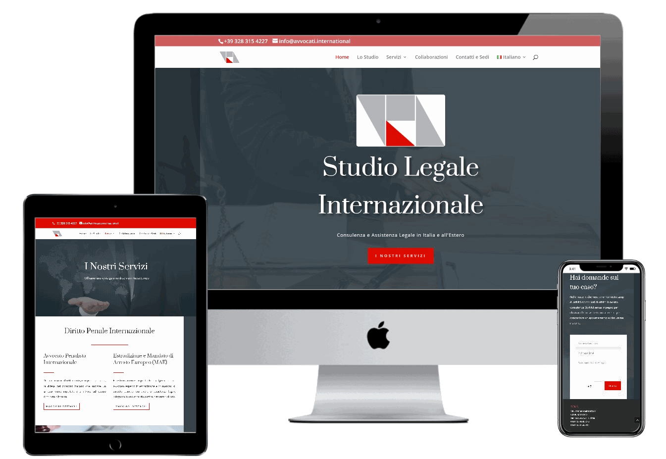 Un sito Web reattivo visualizzato su desktop, tablet e smartphone, evidenziando la compatibilità multipiattaforma.