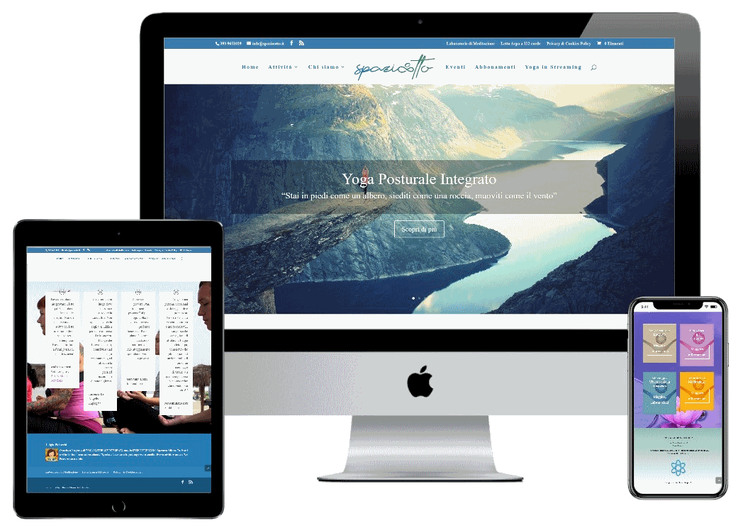 Design web reattivo visualizzato su più dispositivi Apple, inclusi computer desktop, tablet e smartphone.