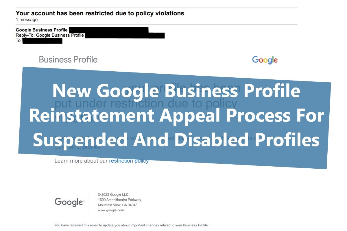 Notifica di sospensione del profilo aziendale di Google per violazioni delle norme.